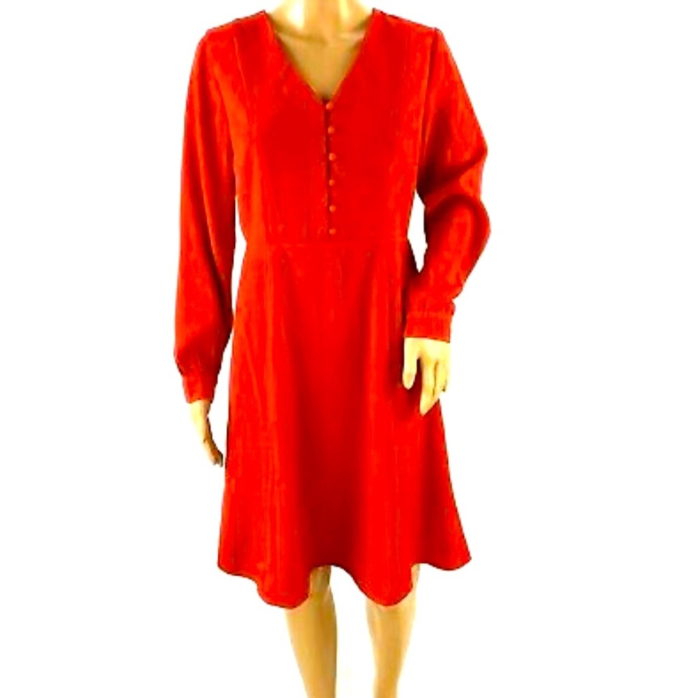 Ann Taylor Red Long Sleeve A-Line Dress NWT - Picture 2 of 9